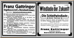Zwei Anzeigen Gattringers in der Zeitschrift für Instrumentenbau 1930 und 1931