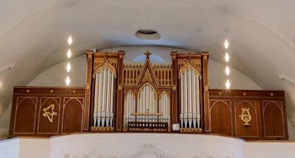 LU, Greppen Pfarrkirche St. Wendelin, Orgel von Menzingen, gebaut 1876 nach Greppen versetzt  1895, Zustand 1994, 2P15