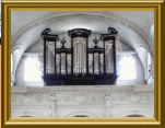 Abbrederis/Braun-Orgel 1879, ohne sichtbares Rückpositiv. Positiv im Gehäuse von Abbrederis 1710