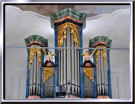 Morschach SZ, Kath. Kirche St. Gallus, Orgel 1987, Prospekt Bossart 1864