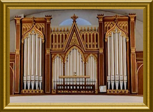 Orgel 1976, mech. Kegelladen, 2P/8, Joh. Nepomuk Kuhn Männedorf. Bild nach Versetzung in die Kirche Greppen LU.